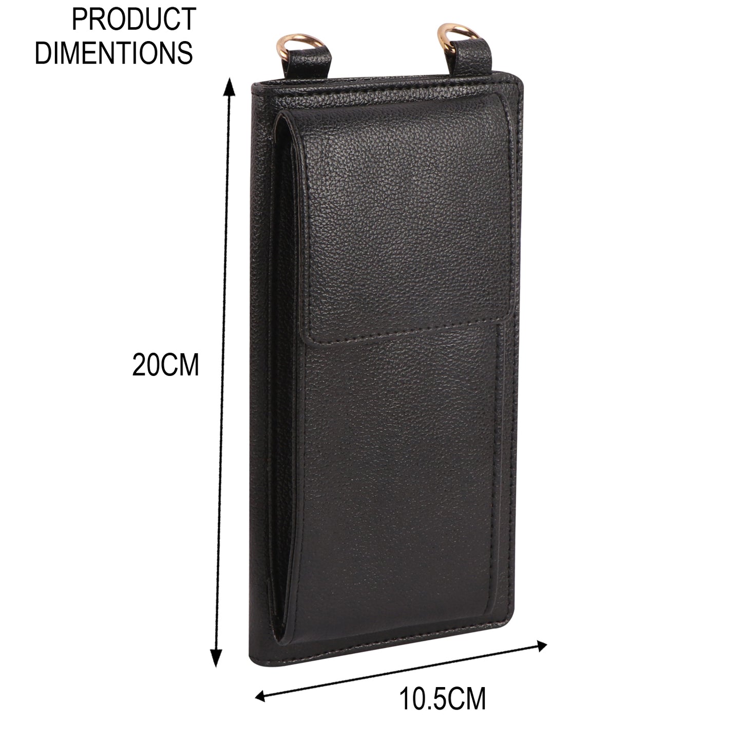 Black Vegan Leather Mobile Sling Wallet Gold Chain – Multi-Utility Crossbody Purse for Women