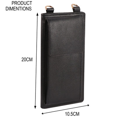 Black Vegan Leather Mobile Sling Wallet Gold Chain – Multi-Utility Crossbody Purse for Women