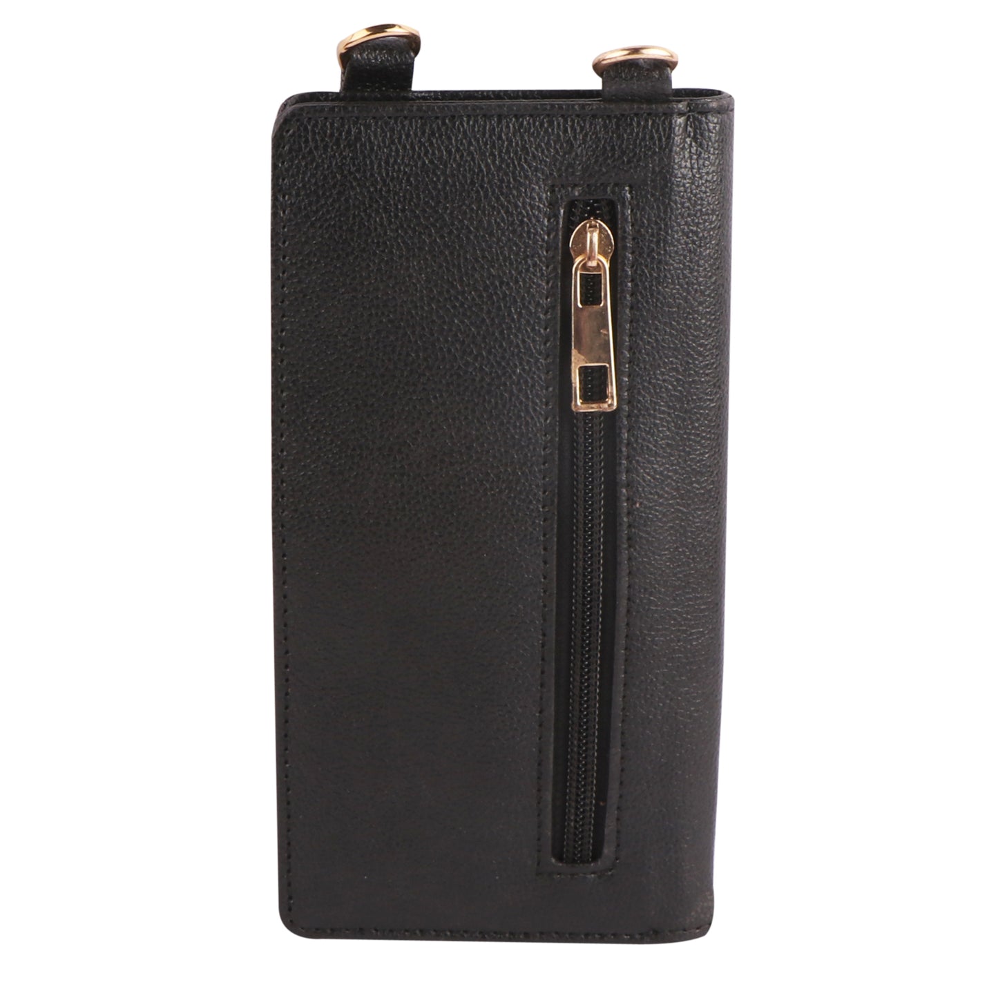 Black Vegan Leather Mobile Sling Wallet Gold Chain – Multi-Utility Crossbody Purse for Women
