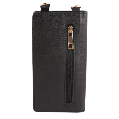 Black Vegan Leather Mobile Sling Wallet Gold Chain – Multi-Utility Crossbody Purse for Women