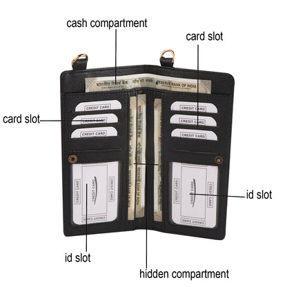 Black Vegan Leather Mobile Sling Wallet Gold Chain – Multi-Utility Crossbody Purse for Women