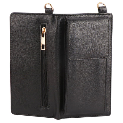 Black Vegan Leather Mobile Sling Wallet Gold Chain – Multi-Utility Crossbody Purse for Women