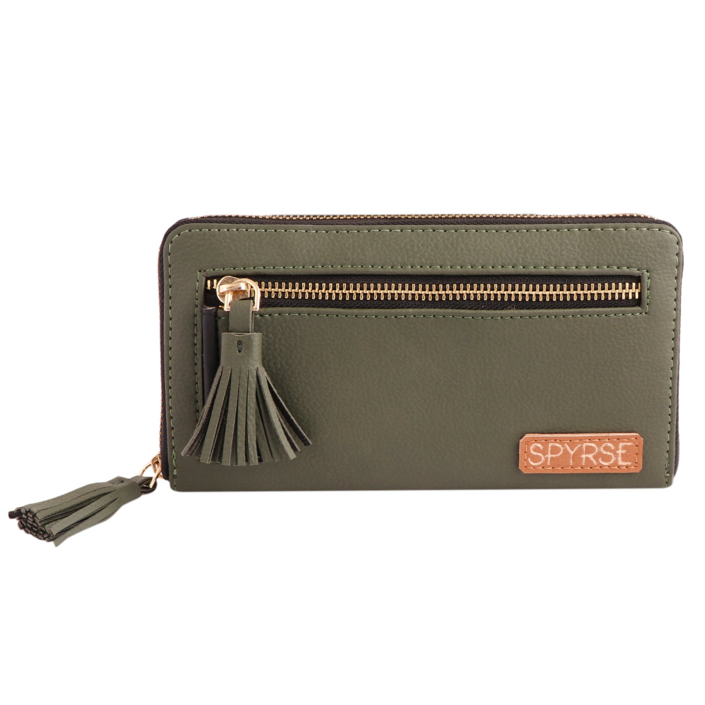 Olive Green Vegan Leather Tassel Clutch for Women | Stylish Zip Wallet