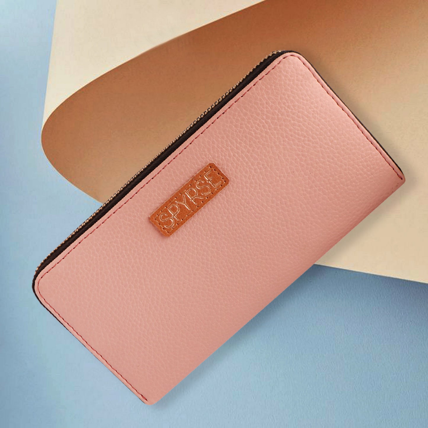 Women's Pink Vegan Leather Clutch Wallet | Zip-Around Purse with Chain