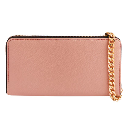 Women's Pink Vegan Leather Clutch Wallet | Zip-Around Purse with Chain