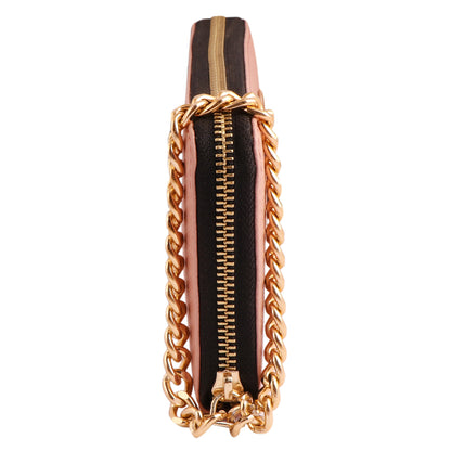 Women's Pink Vegan Leather Clutch Wallet | Zip-Around Purse with Chain