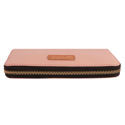 Women's Pink Vegan Leather Clutch Wallet | Zip-Around Purse with Chain