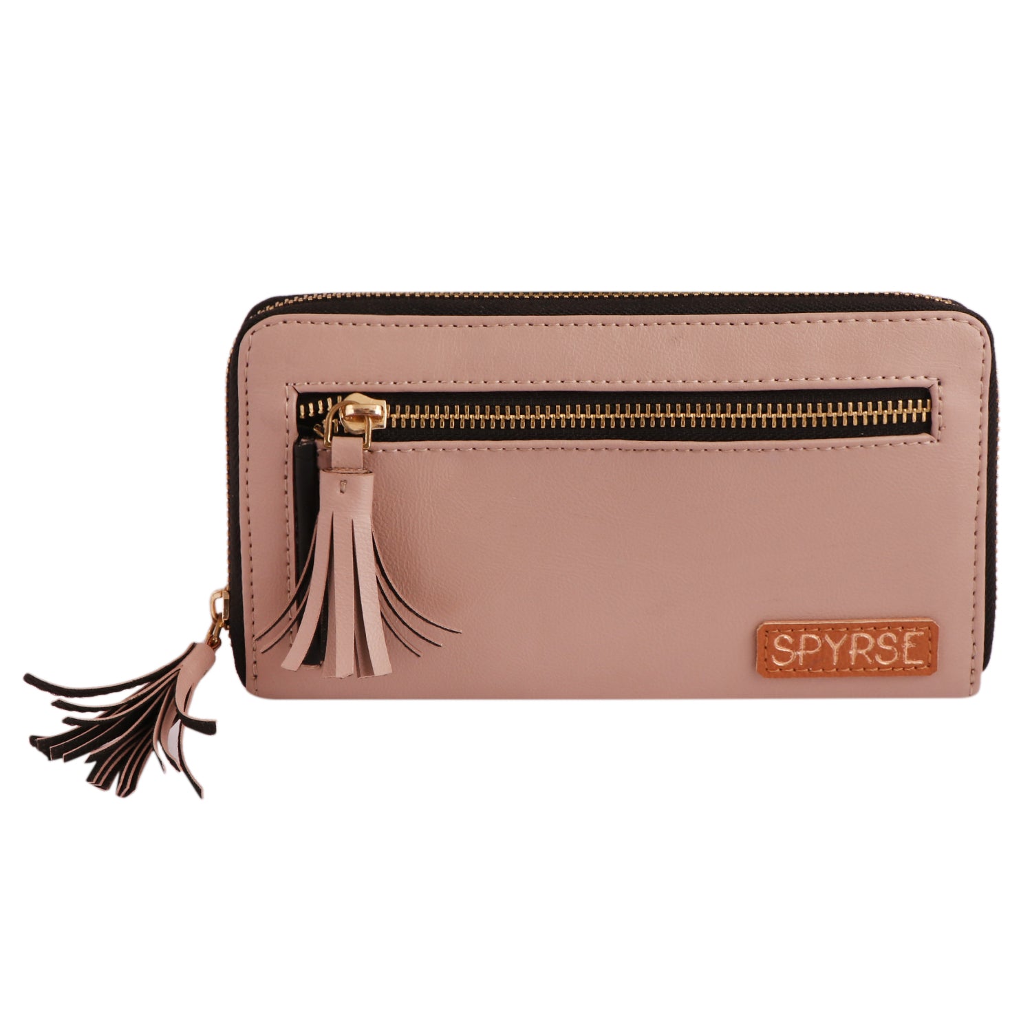 Women’s Blush Pink Vegan Leather Tassel Clutch | Zip Around Wallet | Card Holder