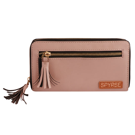 Women’s Blush Pink Vegan Leather Tassel Clutch | Zip Around Wallet | Card Holder
