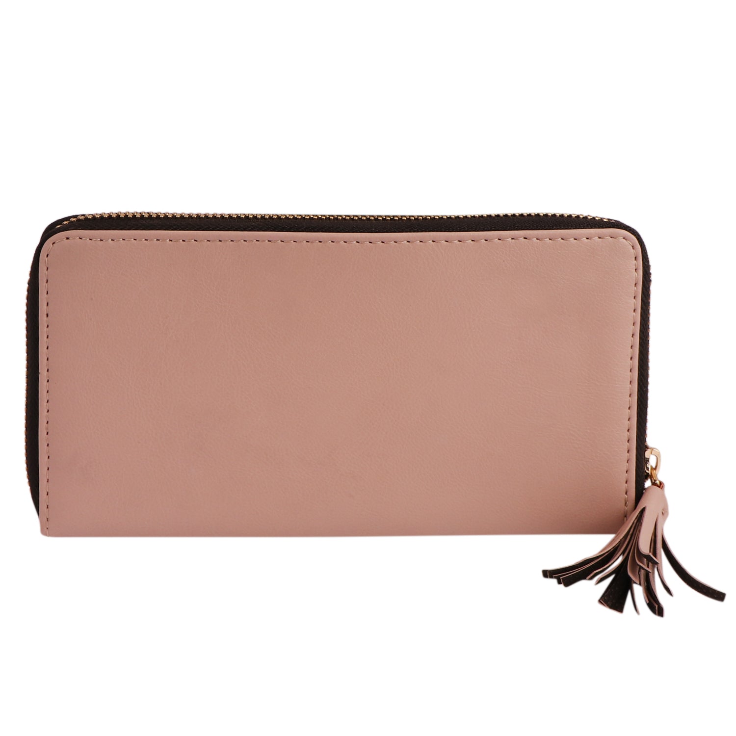 Women’s Blush Pink Vegan Leather Tassel Clutch | Zip Around Wallet | Card Holder