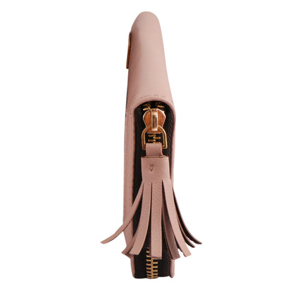 Women’s Blush Pink Vegan Leather Tassel Clutch | Zip Around Wallet | Card Holder