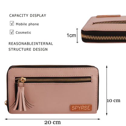 Women’s Blush Pink Vegan Leather Tassel Clutch | Zip Around Wallet | Card Holder