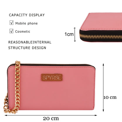 Pink Vegan Leather Women’s Clutch with Gold Chain | Elegant & Trendy Wallet