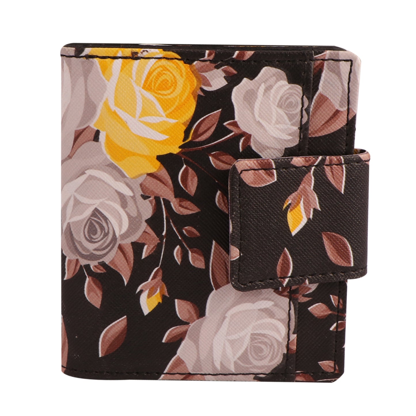 Black Floral Vegan Leather Wallet for Women | Compact & Stylish