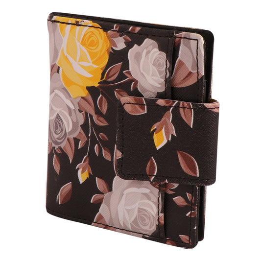 Black Floral Vegan Leather Wallet for Women | Compact & Stylish