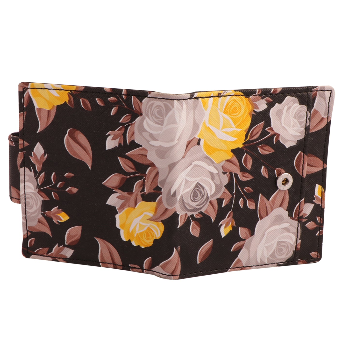 Black Floral Vegan Leather Wallet for Women | Compact & Stylish