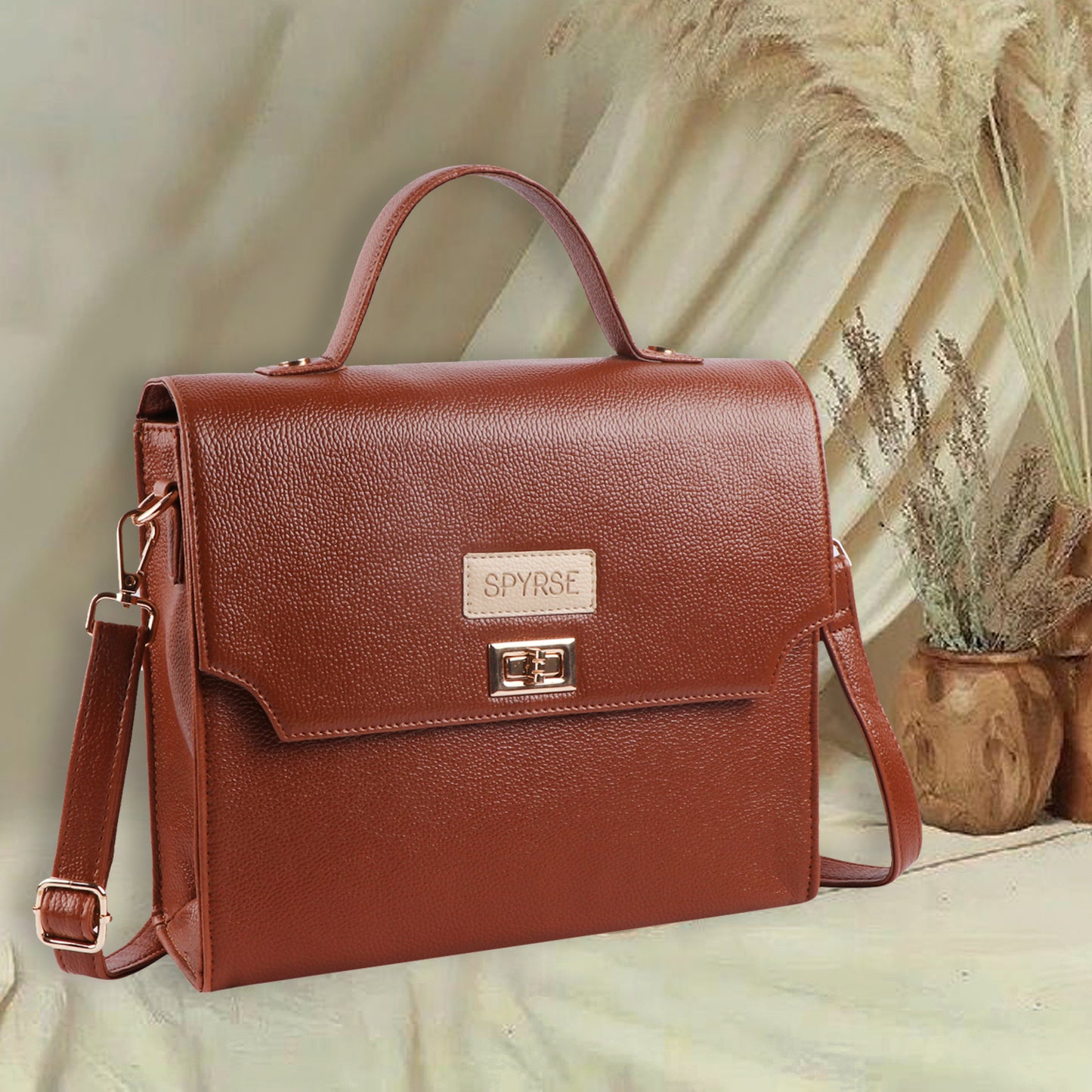 Women’s Brown Vegan Leather Top Handle Sling Bag