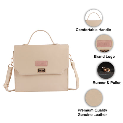 Women’s Beige Vegan Leather Sling Bag with Top Handle