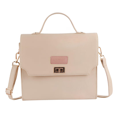 Women’s Beige Vegan Leather Sling Bag with Top Handle