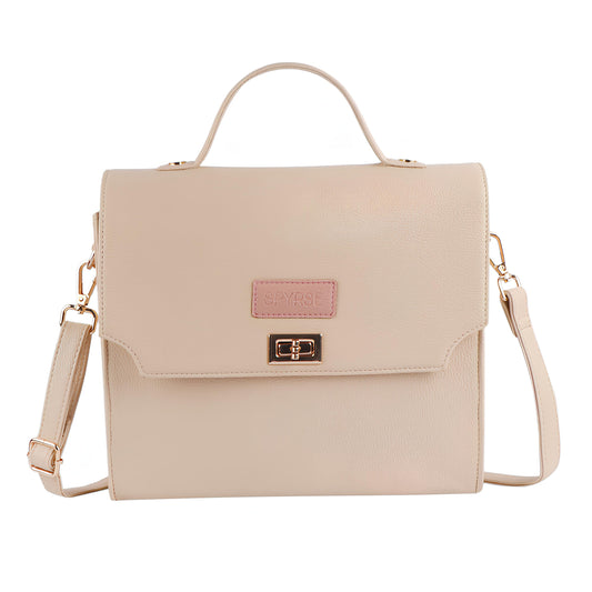 Women’s Beige Vegan Leather Sling Bag with Top Handle