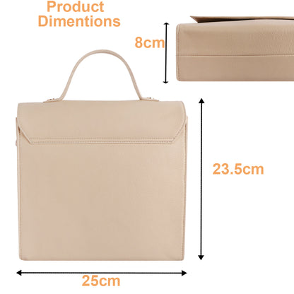 Women’s Beige Vegan Leather Sling Bag with Top Handle
