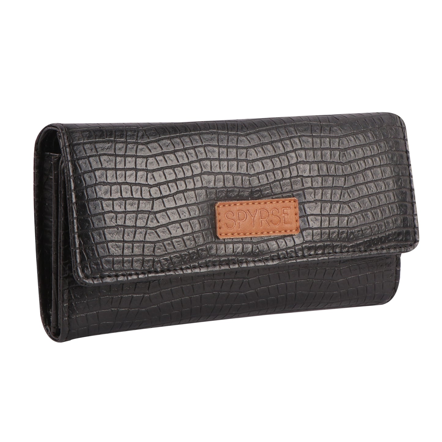 Black Vegan Leather Women’s Wallet | Crocodile Texture