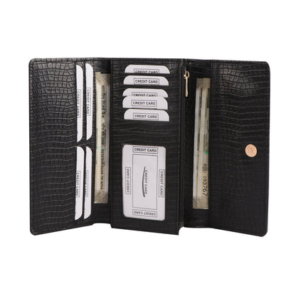 Black Vegan Leather Women’s Wallet | Crocodile Texture
